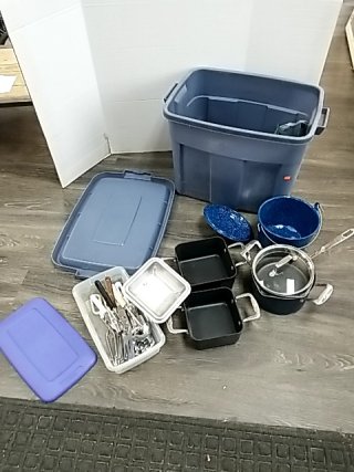 Item #361 — TOTE of kitchen items photo 1 of 5