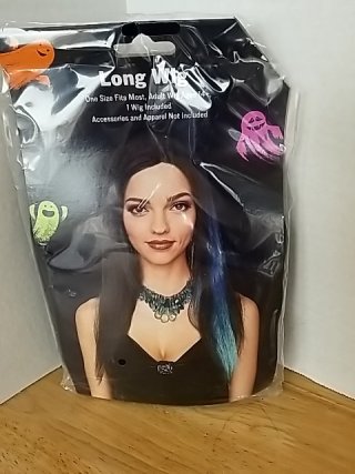 Item #265 — New Long Black Wig with Blue Highlights