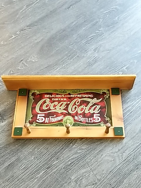 Item #161 — Coca-Cola wood key/hat rack, 24 inch long photo 1 of 4