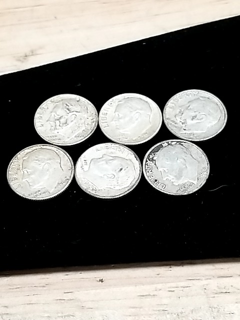Item #132 — 6 Silver Roosevelt Dimes photo 1 of 4
