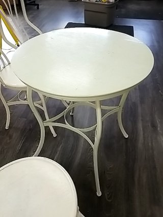 Item #100 — ICE Cream parlor table and chairs, table approx 30 by 24 inch photo 7 of 7