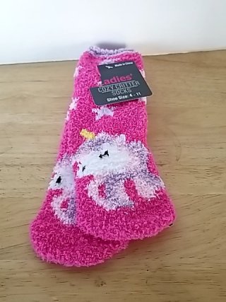Item #239 — New Pink Unicorn Cozy Socks ladies 4-11