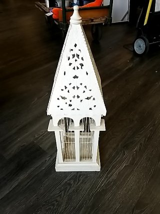 Item #181 — WOODEN Birdcage with metal top, 28 inch tall photo 2 of 4