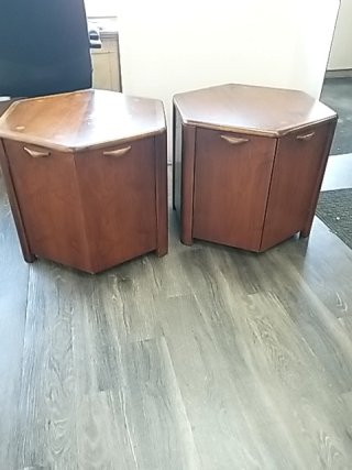 Item #171 — PAIR of Hexagon Side Tables, good shape Each 28 by 24 by 22 inch photo 1 of 7
