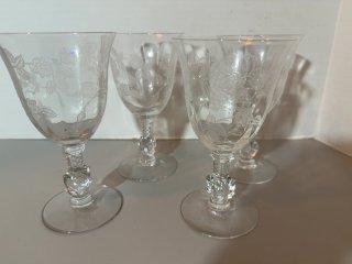Item #104 — Vintage Waverly Heisey Rose Pattern crystal goblets, 4 total