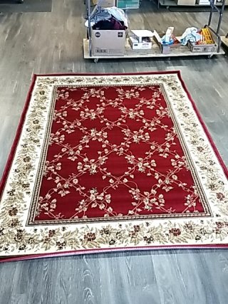 Item #27 — NEW Large Red Floral Area Rug Approx 92 by 66 inch