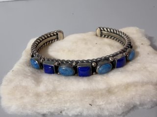 Item #113 — Signed D. Reeves, sterling, lapis cuff bracelet, excellent condition photo 1 of 5
