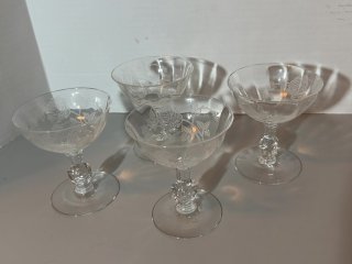 Item #110 — Vintage Waverly Heisey Rose pattern crystal sherbet glasses, 4 total