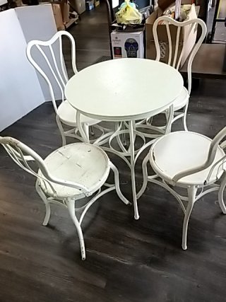Item #100 — ICE Cream parlor table and chairs, table approx 30 by 24 inch photo 2 of 7