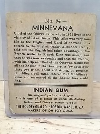 Item #59 — Minnevana Indian Chewing Gum Card photo 2 of 2