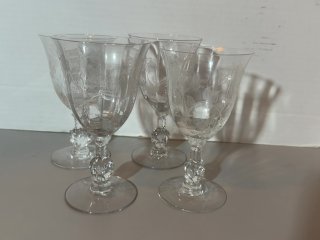 Item #106 — Vintage Waverly Heisey Rose Pattern crystal goblets, 4 total