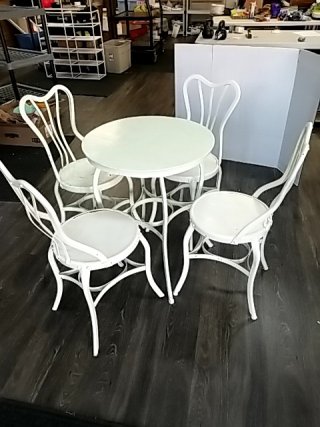 Item #100 — ICE Cream parlor table and chairs, table approx 30 by 24 inch photo 1 of 7