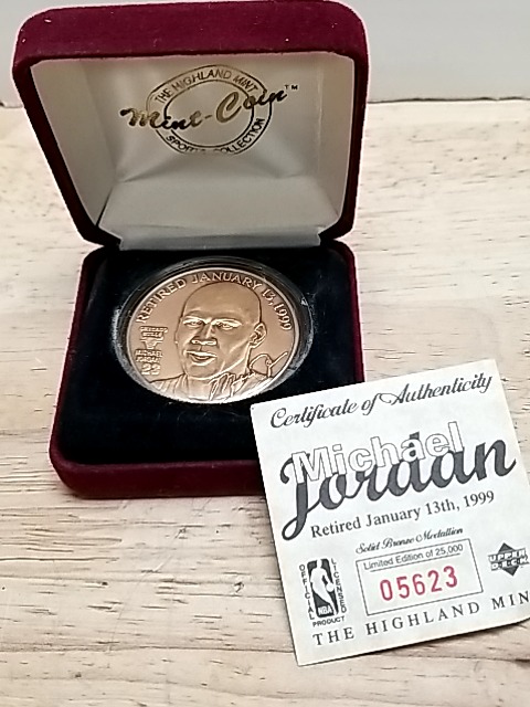 Item #63 — Michael Jordan Bronze Medallion, numbered, COA, 1.5 inch photo 1 of 4