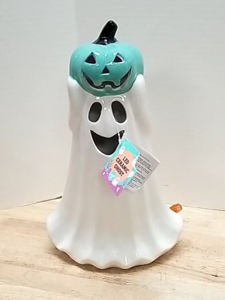 Item #21 — New Ceramic Ghost with Pumpkin LED 14 inch tall