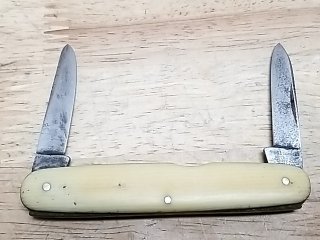 Item #129 — Vintage Bone Handle Pocket Knife 9 in open photo 1 of 4