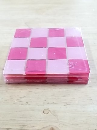 Item #536 — New Pink Checkered Coasters Set, 4 by 4 inch photo 1 of 2
