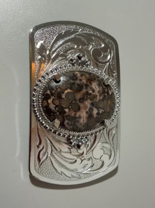 Item #506 — Silver Belt Buckle with Stone 3.5 x 2.5 photo 1 of 3