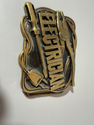 Item #503 — Vintage Electrician Belt Buckle Pliers Electric Cord BBB 1980 Baron 6217 photo 1 of 2