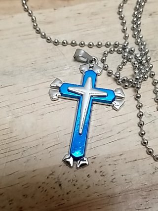 Item #151 — New Blue Enamel Cross Necklace Pendant is 2 in photo 2 of 2
